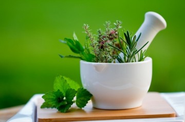 Herbs in mortar and pestle